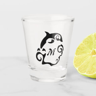 Silhouette Dolphin in a Black Sea Wave Shot Glass