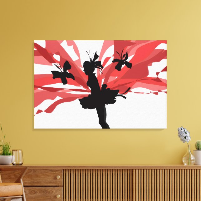 Silhouette Fairy with Red Floral Wings – Elegant C Canvas Print (Insitu(LivingRoom))