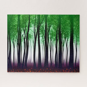 Silhouette Forest with Green Leaves Purple Ground Jigsaw Puzzle