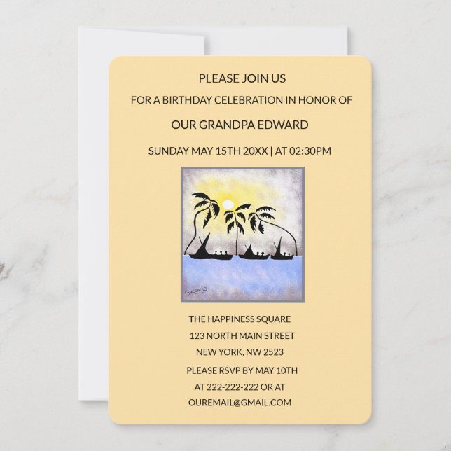  Silhouette Full Moon Sailing Birthday Invitation (Front)