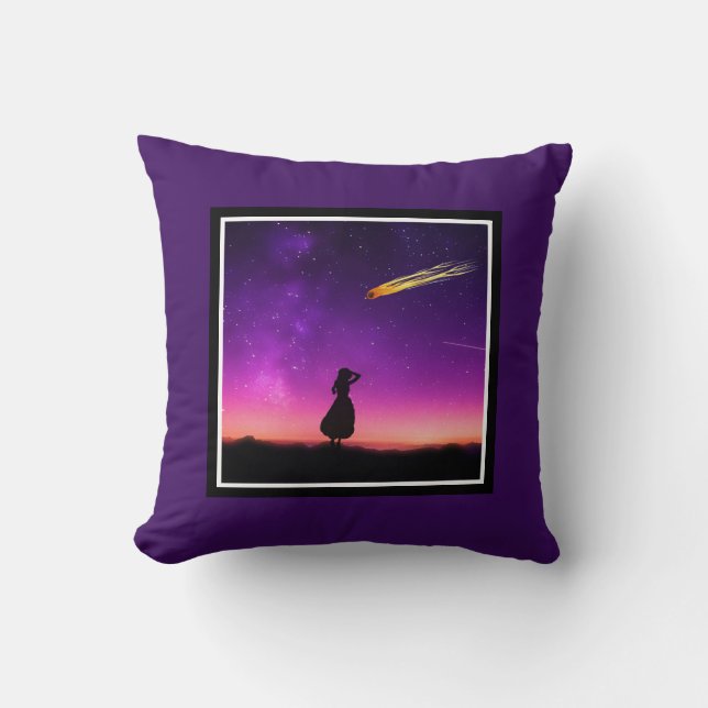 Silhouette Girl Watches Meteor Crash To Earth Cushion (Front)