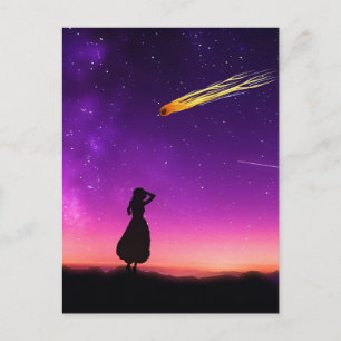 Silhouette Girl Watches Meteor Crash To Earth Postcard