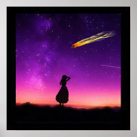 Silhouette Girl Watches Meteor Crash To Earth