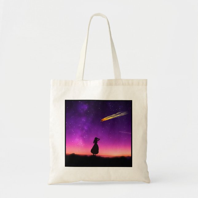 Silhouette Girl Watches Meteor Crash To Earth Tote Bag (Front)
