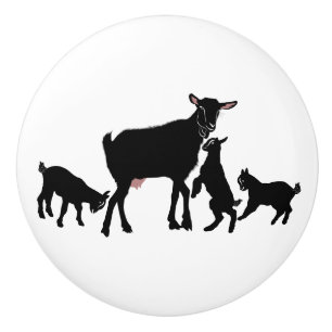 Silhouette Goat and Triplets Ceramic Knob