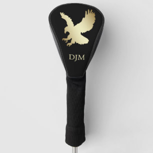 Silhouette Gold Eagle Monogram on Black Golf Head Cover