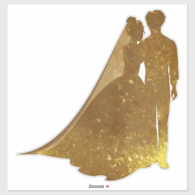 Silhouette Gold sparkle bride and groom decal (Sheet)