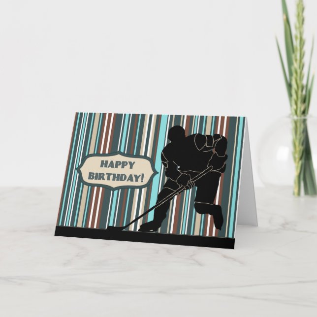 Silhouette Hockey Player Happy Birthday Card (Front)