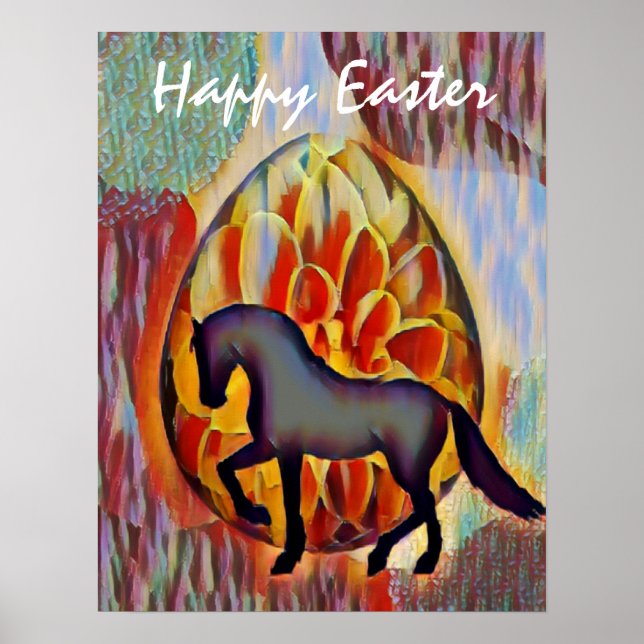 Silhouette Horse and Easter Egg Happy Easter Poster (Front)