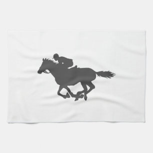 Silhouette horse jockey - Choose background color Tea Towel