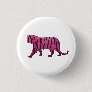 Silhouette Hot Pink and Black Tiger 3 Cm Round Badge