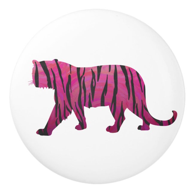 Silhouette Hot Pink and Black Tiger Ceramic Knob (Front)
