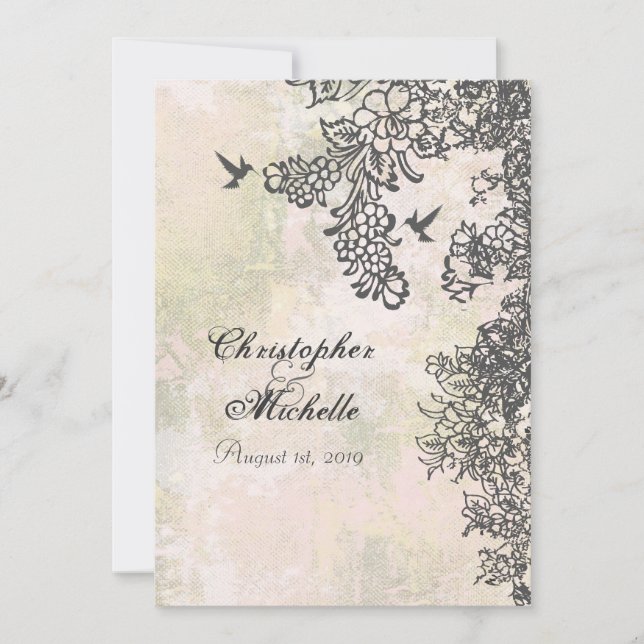 Silhouette Hummingbirds and Flowers Wedding Invitation (Front)