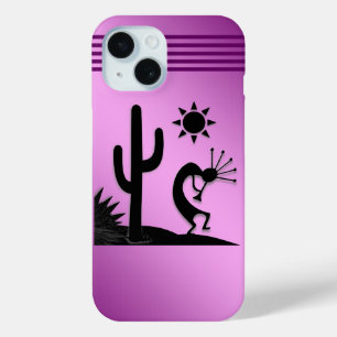 Silhouette Kokopelli on Purple iPhone 15 Case