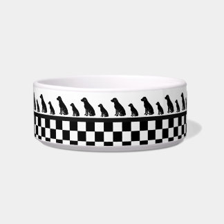Silhouette Labrador Black Checked Pattern Dog Bowl