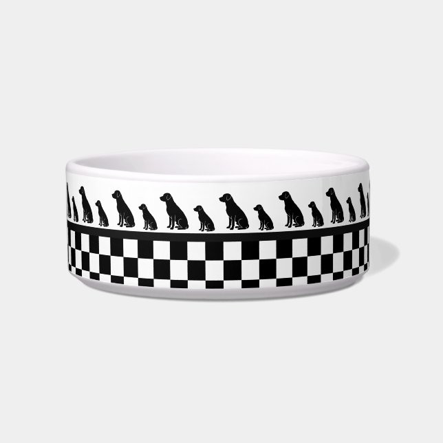 Silhouette Labrador Black Checked Pattern Dog Bowl (Front)