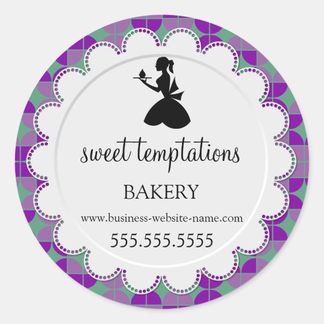 Silhouette Lady and Cupcake Bakery Packaging Classic Round Sticker (Front)