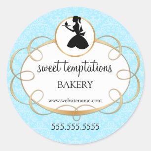 Silhouette Lady and Cupcake Bakery Packaging Classic Round Sticker