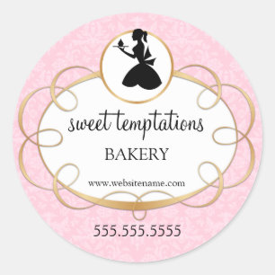 Silhouette Lady and Cupcake Bakery Packaging Classic Round Sticker