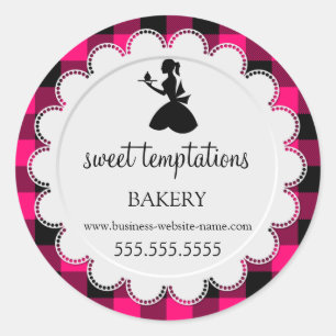 Silhouette Lady Cupcake Buffalo Plaid Bakery Classic Round Sticker