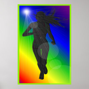 Silhouette Lady Rainbow Runner Poster