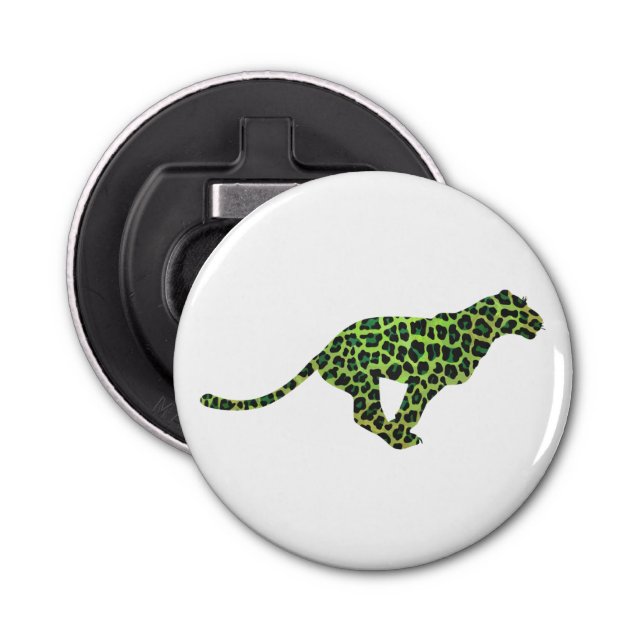 Silhouette Leopard Black and Green Bottle Opener (Front)