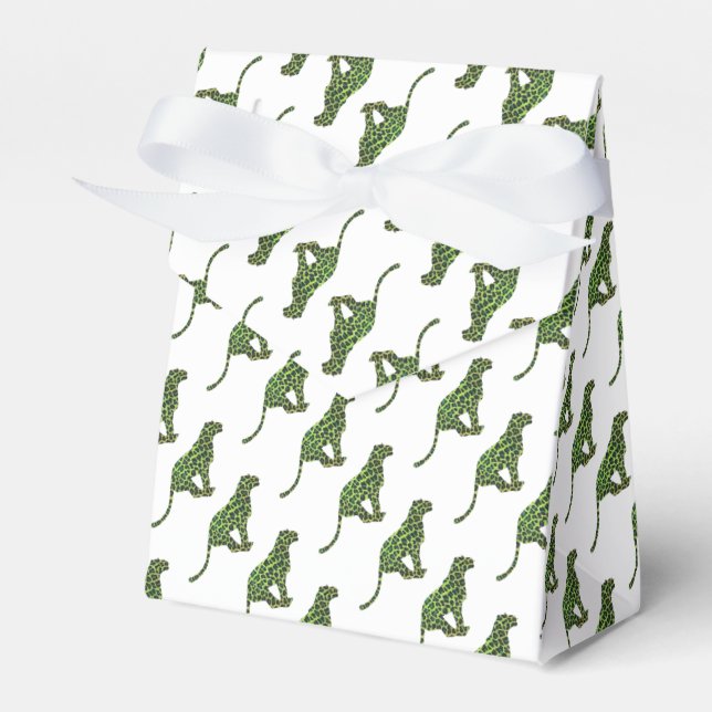 Silhouette Leopard Black and Green Favour Box (Front Side)