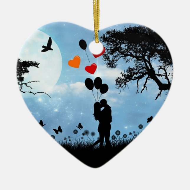 Silhouette Love Ceramic Tree Decoration (Front)