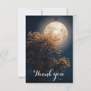 Silhouette love couple on the moon thank you card