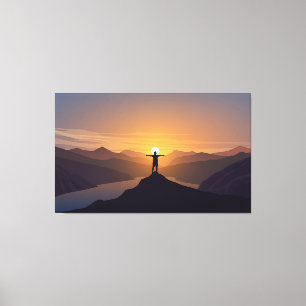 Silhouette man on mountain canvas print