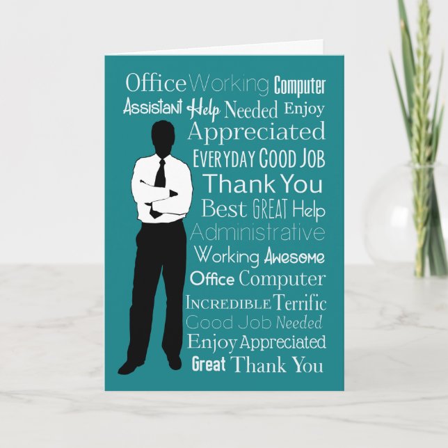 Silhouette Man with Typographic Words Thank You Card (Front)