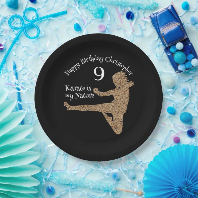 Silhouette Martial Arts Japan Karate Boy Birthday Paper Plate (Party)