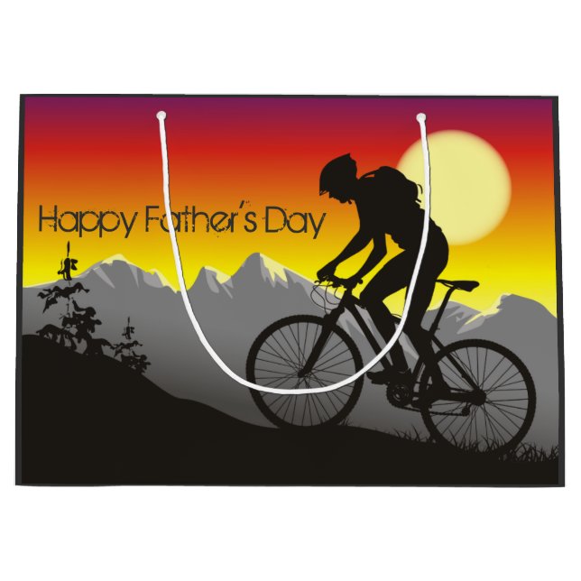 Silhouette Mountain Bike Happy Father's Day Large Gift Bag (Front)