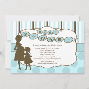 Silhouette Mum Baby Shower Baby Boy Blue Brown Invitation