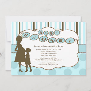 Silhouette Mum Baby Shower Baby Boy Blue Invitation