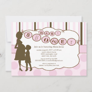 Silhouette Mum Baby Shower Baby Girl Pink Invitation