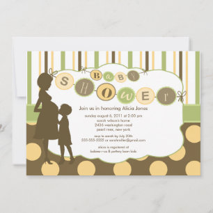 Silhouette Mum Baby Shower Baby Green yellow Brown Invitation