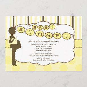 Silhouette Mum Baby Shower Boy Girl Yellow Brown Invitation