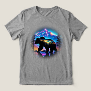 Silhouette of a Bear Showing Nature Landscape Tri-Blend Shirt