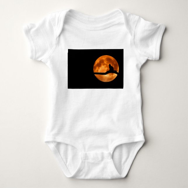 Silhouette of a Black Cat in a Tree Baby Bodysuit (Front)