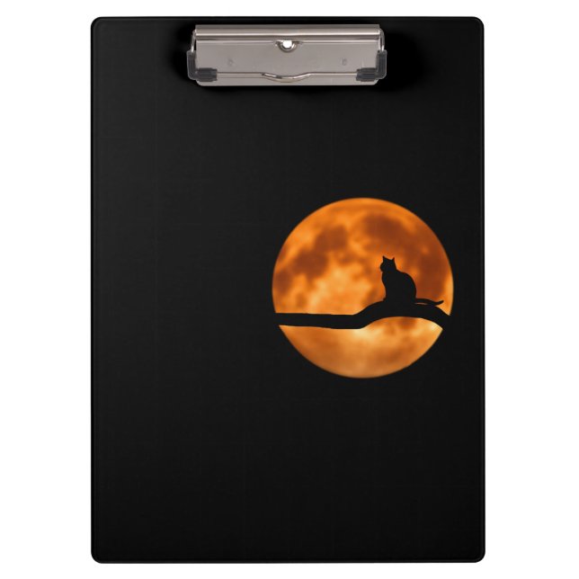 Silhouette of a Black Cat in a Tree Clipboard (Front)