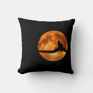 Silhouette of a Black Cat in a Tree Cushion