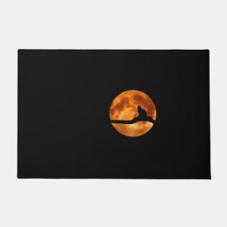 Silhouette of a Black Cat in a Tree Doormat