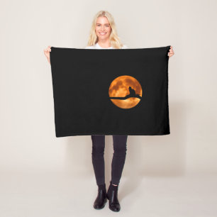 Silhouette of a Black Cat in a Tree Fleece Blanket