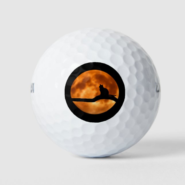 Silhouette of a Black Cat in a Tree Golf Balls (Front)