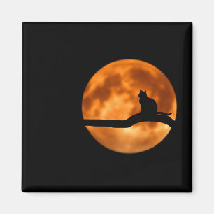 Silhouette of a Black Cat in a Tree Magnet