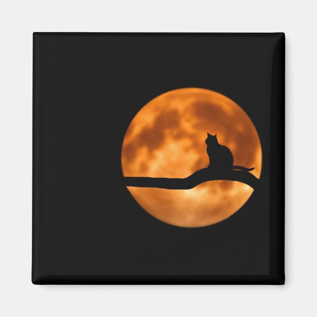 Silhouette of a Black Cat in a Tree Magnet (Front)