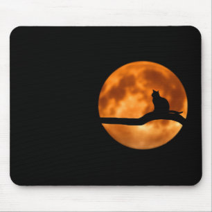Silhouette of a Black Cat in a Tree Mouse Pad