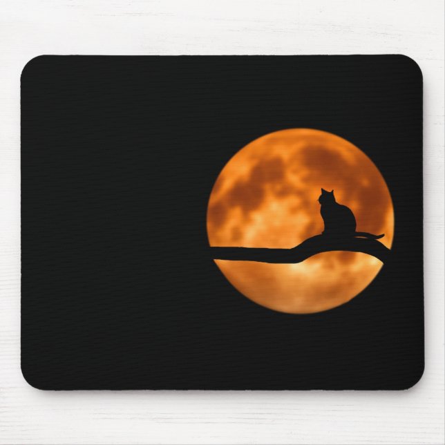 Silhouette of a Black Cat in a Tree Mouse Pad (Front)