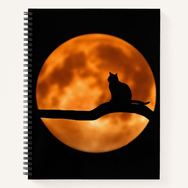 Silhouette of a Black Cat in a Tree Notebook (Front)